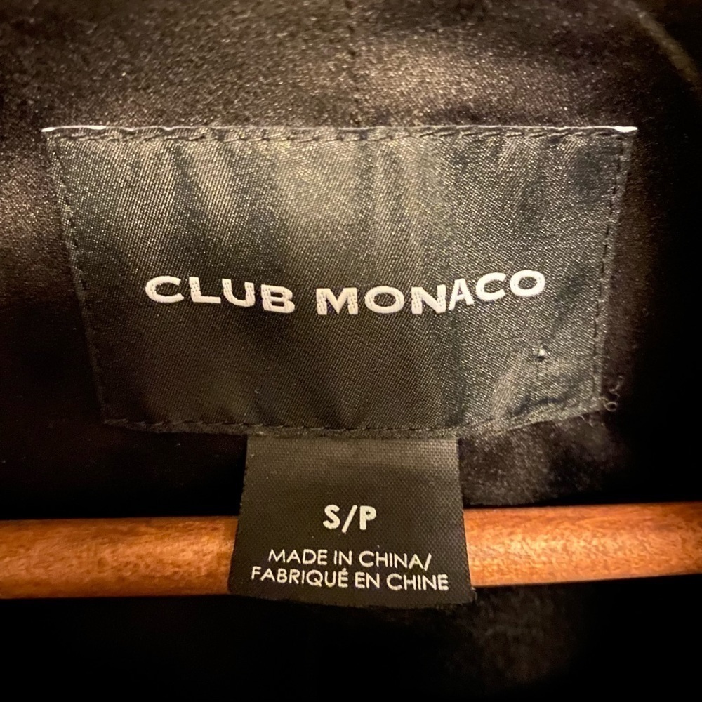 Club Monaco. Tweed Funnel Neck Wool blend coat. Black and white. - Picture 4 of 15